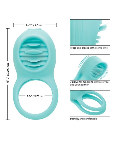 Couple\'s Enhancers Silicone Rechargeable French Kiss Enhancer - Teal