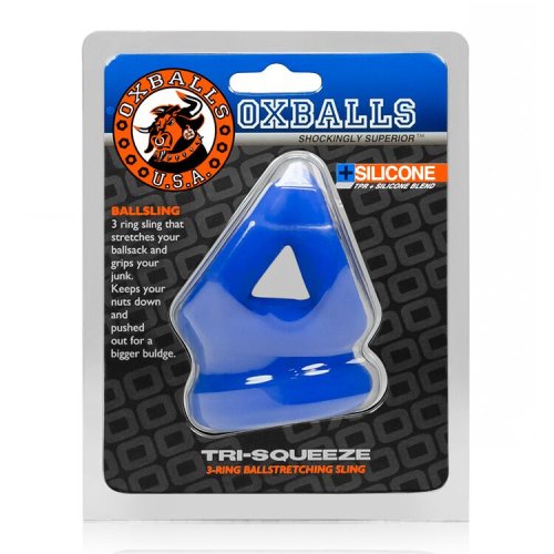 TRI SQUEEZE COCKSLING BALL STRETCHER OXBALLS SILICONE TPR BLEND COBALT ICE (NET)