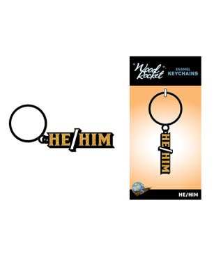 Wood Rocket He/Him Keychain - Black/Gold
