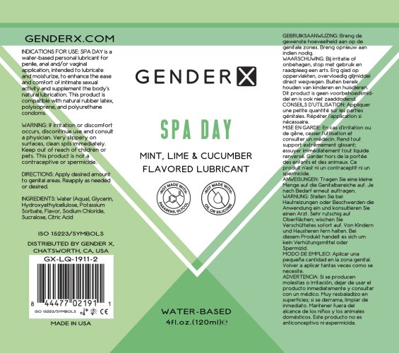 GENDER X SPA DAY FLAVORED LUBE 4 OZ