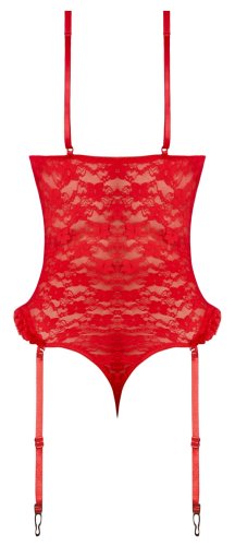 CUPLESS CROTCHLESS TEDDY RED S/M (LUV LACE)