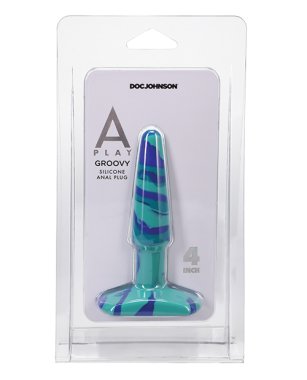 A Play 4" Groovy Silicone Anal Plug - Ocean