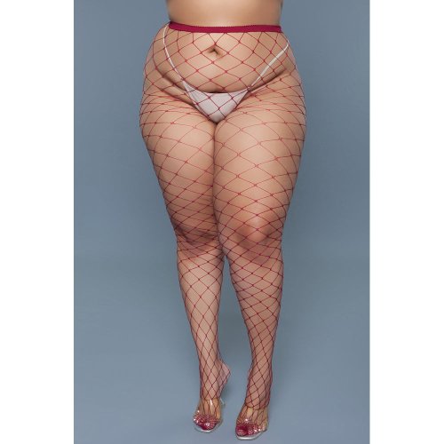 Oversized Fishnet Pantyhose -Burgundy QS