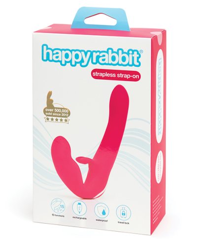 HAPPY RABBIT RECHARGEABLE PINK VIBRATING STRAPLESS STRAP ON