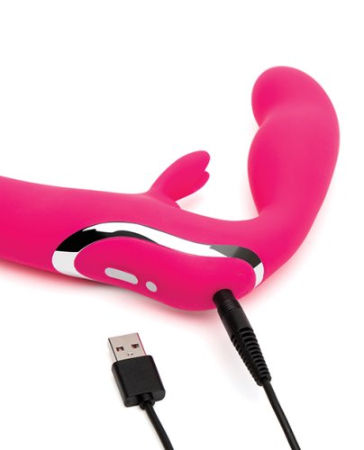 HAPPY RABBIT RECHARGEABLE PINK VIBRATING STRAPLESS STRAP ON