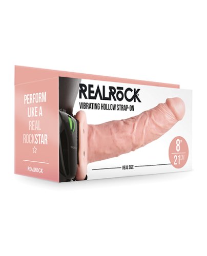 Shots RealRock 8\" Vibrating Hollow Strap On W/O Balls - Flesh