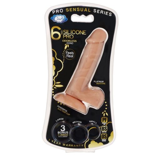 PRO SENSUAL PREMIUM SILICONE DONG W/ 3 C RINGS TAN 6 \"