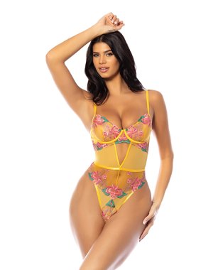 Elisabeth Unlined Underwire Embroidered Teddy - Yellow MD