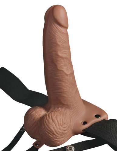 FETISH FANTASY 6 IN HOLLOW RECHARGEABLE STRAP-ON TAN