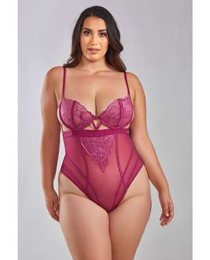 Quinn Cross Dyed Galloon Lace & Mesh Teddy Wine 2X