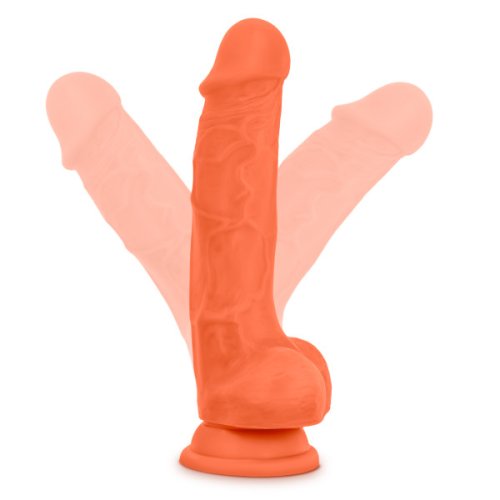 NEO ELITE 7.5IN SILICONE DUAL DENSITY COCK W/ BALLS NEON ORANGE