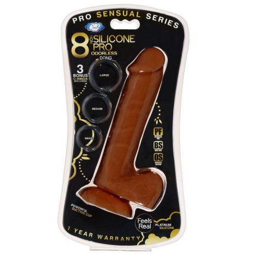 PRO SENSUAL PREMIUM SILICONE DONG W/ 3 C RINGS BROWN 8 \"