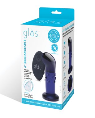Glas 4" Rechargeable Vibrating Dotted G Spot/P Spot Plug - Blue