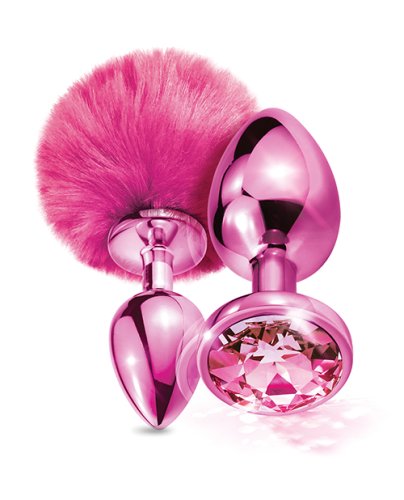 NIXIE METAL BUTT PLUG SET POM POM & JEWEL PINK METALLIC