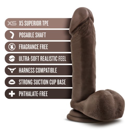 DR SKIN PLUS 8IN POSABLE DILDO W/ BALLS CHOCOLATE