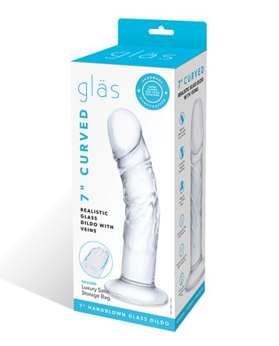 Glas 7\" Realistic Curved Glass Dildo w/Veins - Clear