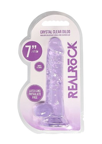 REALROCK 7IN REALISTIC DILDO W/ BALLS CLEAR PURPLE