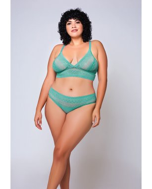 Geometric Lace Bralette & Hipster Teal 1X