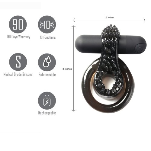 JAGGER RECHARGEABLE VIBRATING COCK RING BLACK SLEEVE