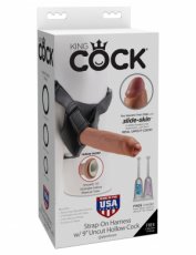 KING COCK STRAP-ON HARNESS W/ 9 UNCUT HOLLOW COCK TAN "