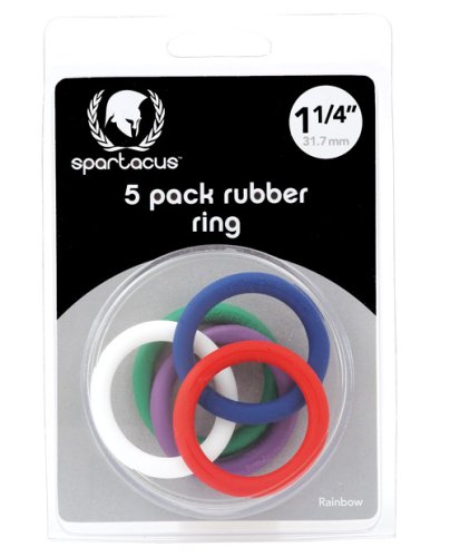 Spartacus 1.25\" Rubber Cock Ring Set - Rainbow Pack of 5