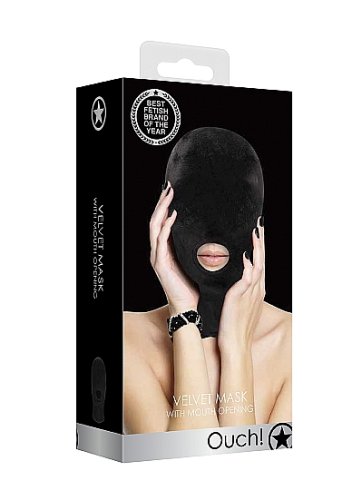 VELVET & VELCRO MASK W/ MOUTH OPENING BLACK