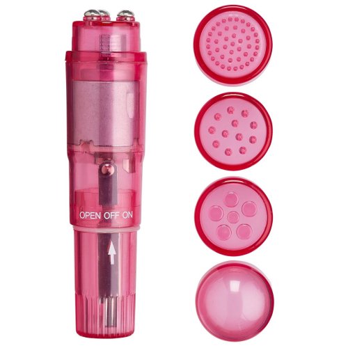 (BULK) CLOUD 9 NOVELTIES MINI MASSAGER POCKET ROCKET PINK W/ 4 ATTACHMENTS