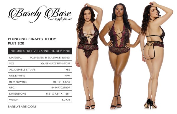 BARELY BARE PLUNGING STRAPPY TEDDY Q/S