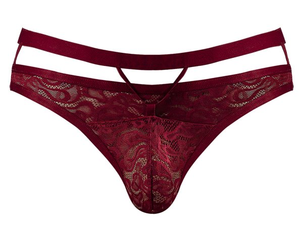 LUCIFER CUTOUT THONG BURGUNDY S/M