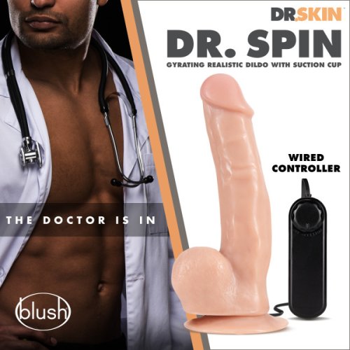 DR SKIN DR SPIN 8IN GYRATING REALISTIC DILDO VANILLA