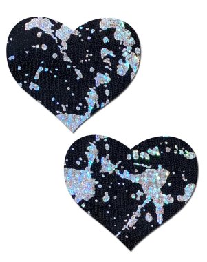 PASTEASE SPLATTER HOLOGRAPHIC HEART BLACK/SILVER