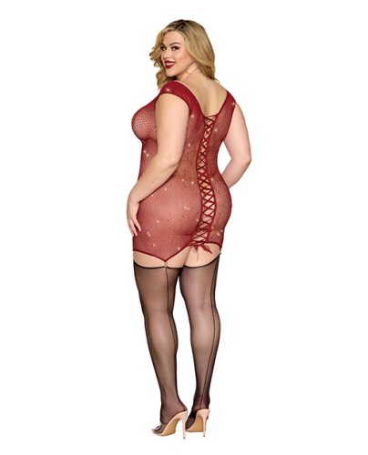 Seamless Chemise w/Rhinestone Accents & Mini Suspender Clips - Ox Blood QN