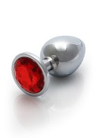ROUND GEM BUTT PLUG LARGE SILVER RUBY RED