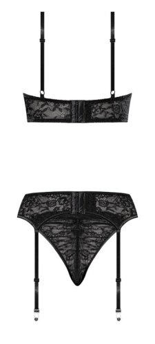 OOH LA LACE DEMI BRA GARTER & TANGA BLACK S/M