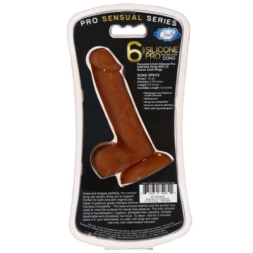 PRO SENSUAL PREMIUM SILICONE DONG W/ 3 C RINGS BROWN 6 \"