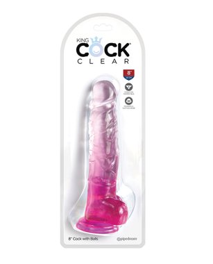 KING COCK CLEAR 8IN W/ BALLS PINK