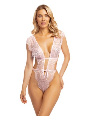 Imani Eyelash Lace Soft Cup High Leg Teddy Pink Tulle S/M