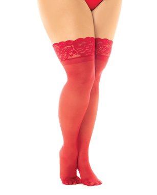 Sheer Thigh High w/Stay Up Silicone Lace Top Red QN