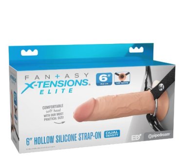 FANTASY X-TENSIONS ELITE 6IN SILICONE HOLLOW STRAP-ON DUAL DENSITY - LIGHT