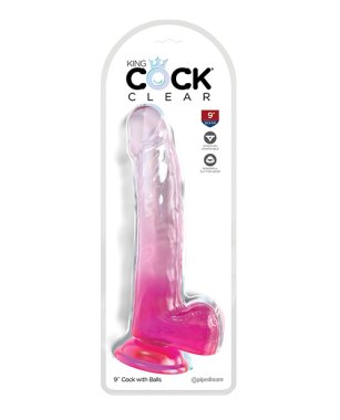 KING COCK CLEAR 9IN W/ BALLS PINK