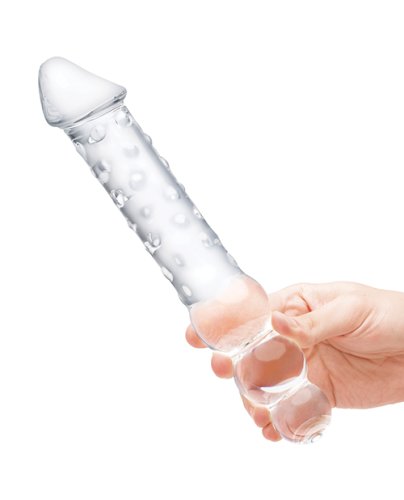 Glas 12\" Double Ended Glass Dildo w/Anal Beads - Clear