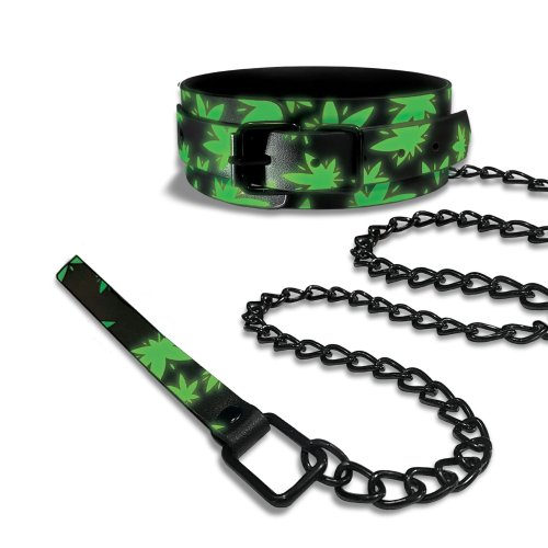 STONER VIBES COLLAR/LEASH GLOW IN THE DARK CHRONIC COLLECTION