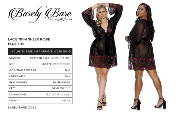 BARELY BARE LACE TRIM SHEER ROBE Q/S