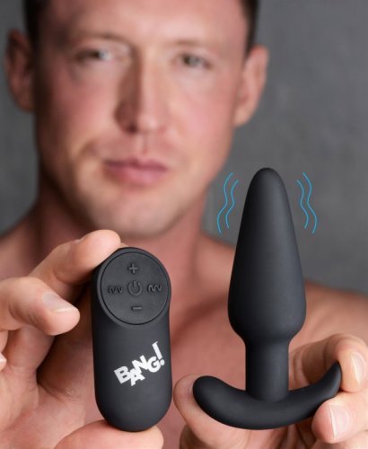 BANG! 21X VIBRATING SILICONE BUTT PLUG W/ REMOTE BLACK