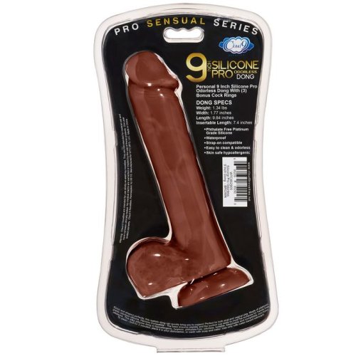 PRO SENSUAL PREMIUM SILICONE DONG W/ 3 C RINGS BROWN 9 \"