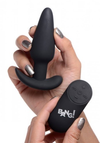 BANG! 21X VIBRATING SILICONE BUTT PLUG W/ REMOTE BLACK