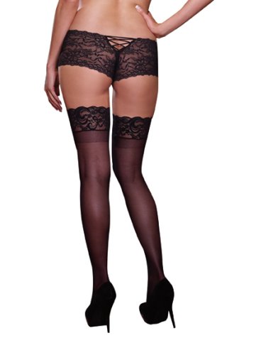 SHEER THIGH HIGH W/ STAY UP LACE TOP BLACK QUEEN