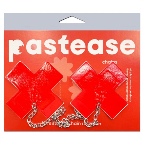 PASTEASE FAUX LATEX RED PLUS X W/ CHUNKY SILVER CHAIN