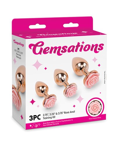 Gemsations 3 pc 2.75\" & 3.15\" & 3.7\" Rose Metal Butt Plug Training Set - Rose Gold