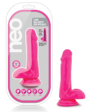 Blush Neo 6" Dual Density Cock w/Balls - Neon Pink